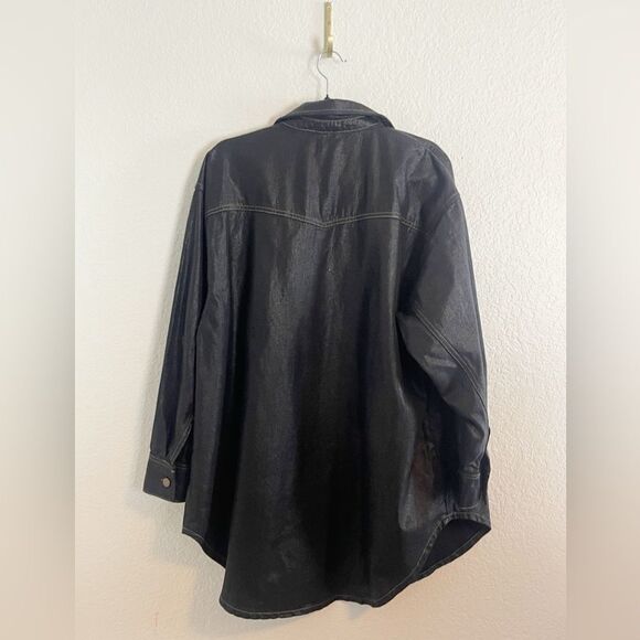 ASOS Topshop Women's Dark Blue Coated Denim Shirt Jacket chore barn trench 4 - Picture 6 of 11